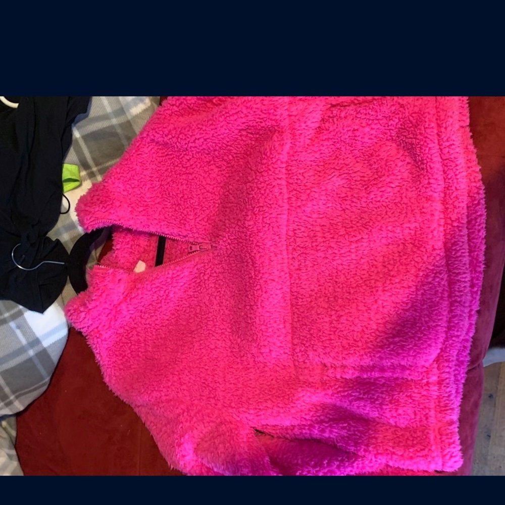 PInk fuzzy half zip sweater